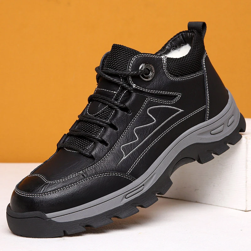 2025男士真皮新款加绒保暖加厚高帮运动休闲皮鞋男雪地靴子潮