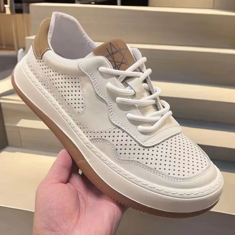 【老何鞋业】2025春新款头层牛皮小白鞋真皮透气百搭休闲男鞋潮9008