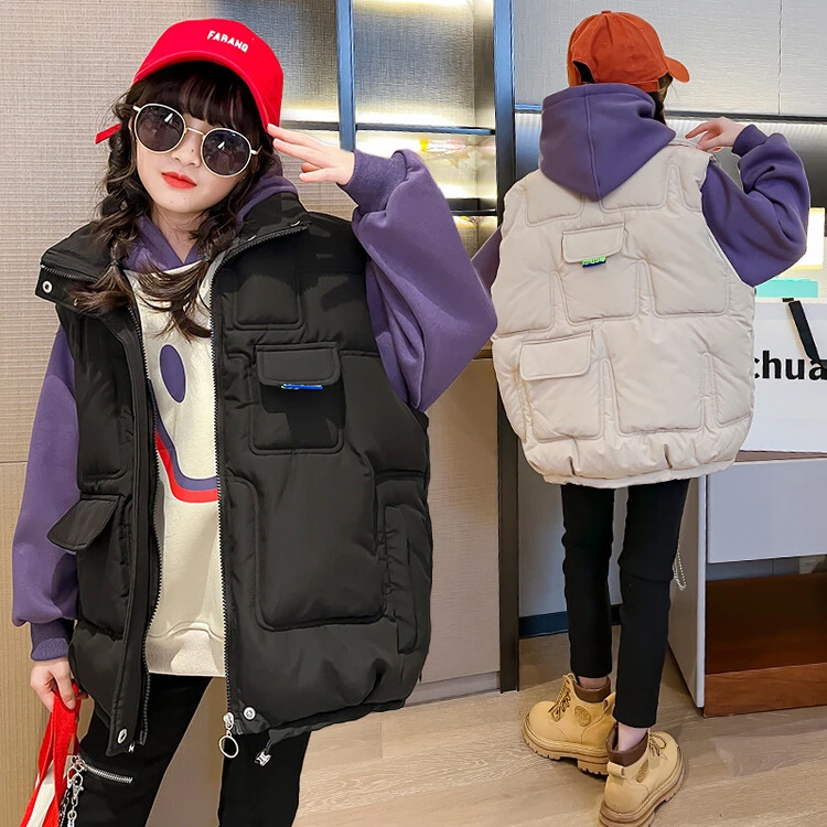 男女童马甲秋冬装2024新款洋气时髦中大儿童冬季外穿加厚马夹外套