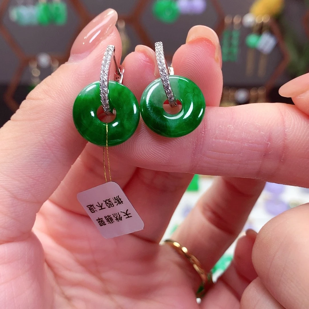 翡翠耳饰银S925镶嵌天然翡翠