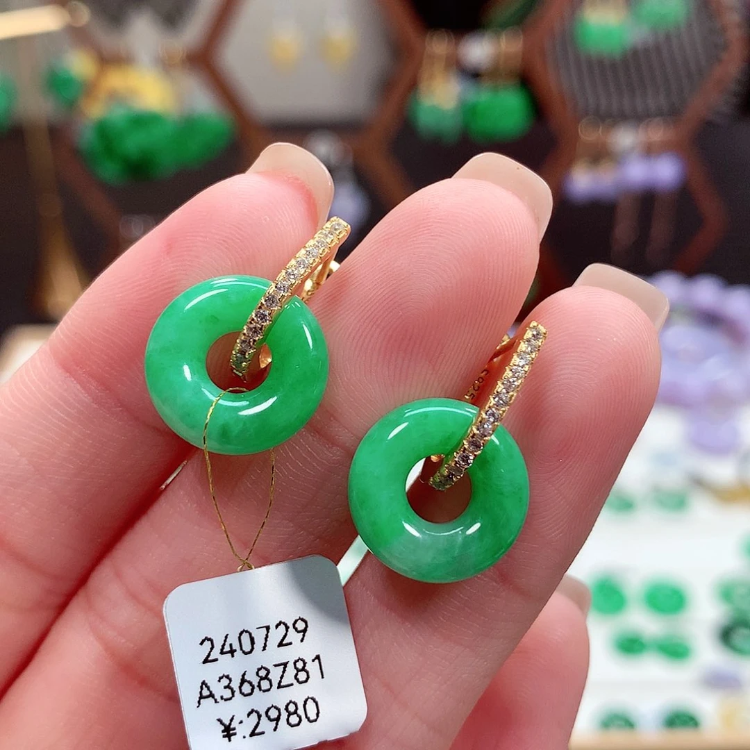 翡翠耳饰银S925镶嵌天然翡翠