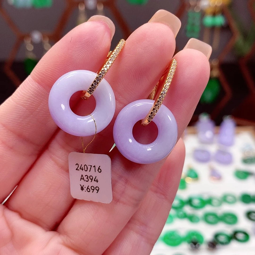 翡翠耳饰银S925镶嵌天然翡翠