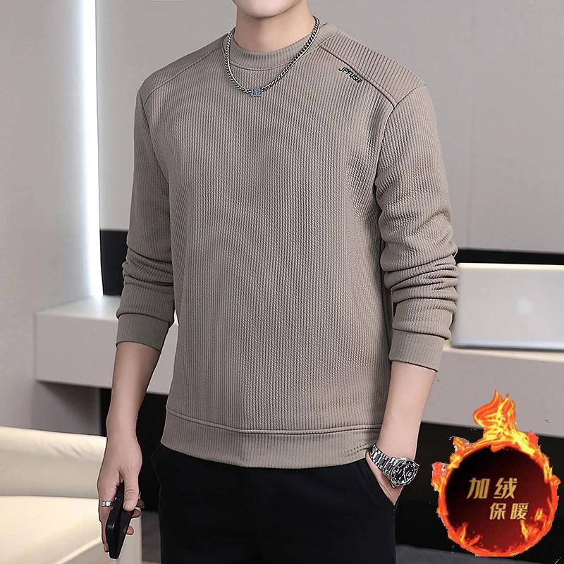 加绒加厚净版英文秋新款爆款男款圆领男轻奢高级品质男装2025