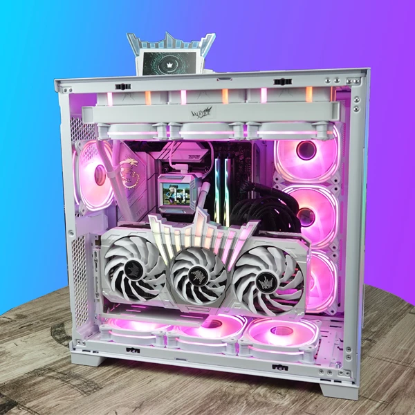 黑色高颜值DIY设计办公海景房主机，水冷DIY个性化台式定制电脑