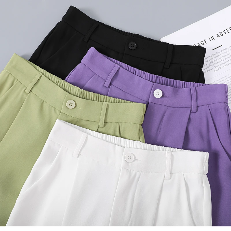 夏季裤子女薄款冰丝阔腿裤坠垂感西装裤显瘦百搭九分休闲裤直筒裤