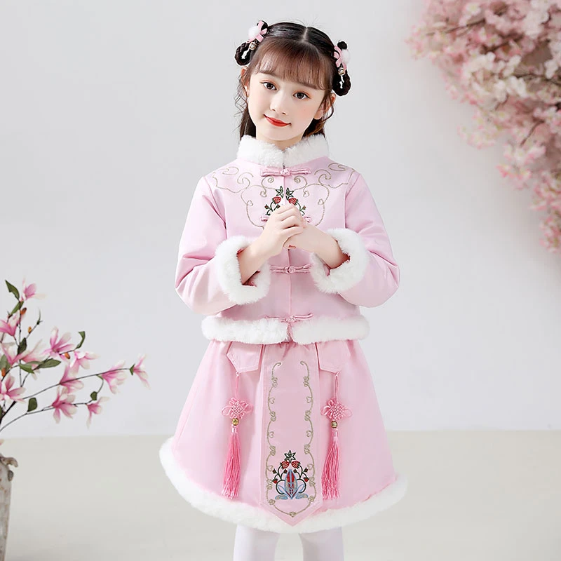 女童旗袍冬拜年服古风宝宝过年服儿童汉服龙年古装中国风新年衣服