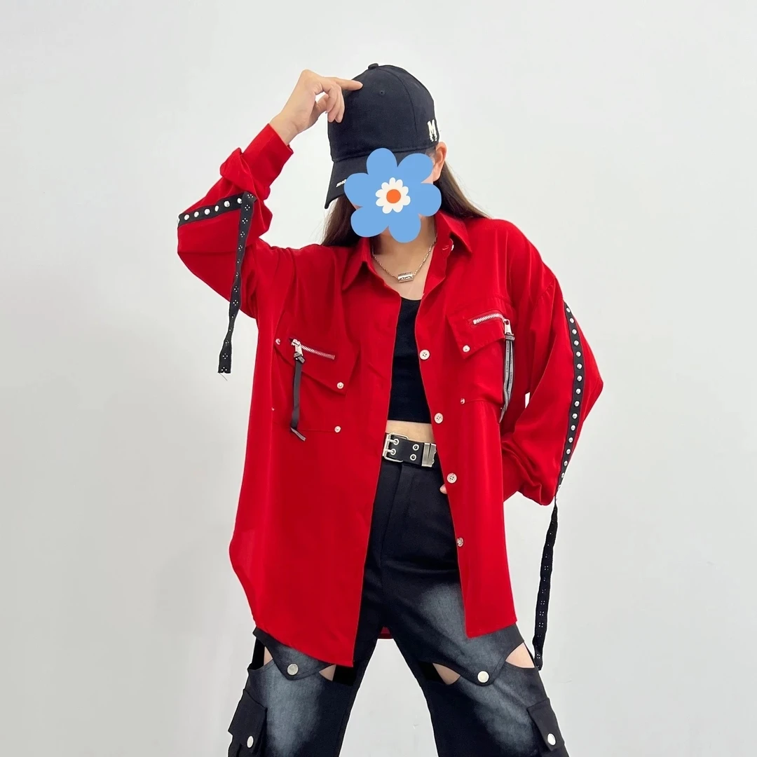 8079新款长袖衬衫 休闲宽松潮酷外套 衬衣 男女同款曳步舞团服