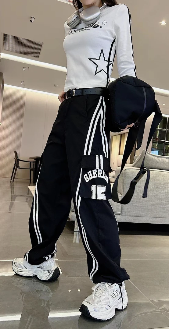 1180宽松秋款工装裤 男女同款曳步舞团服 潮酷工装裤