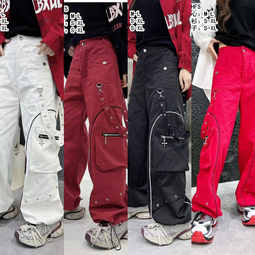 2592工装裤 男女同款曳步舞团服休闲裤工装裤 潮酷飘带工装裤