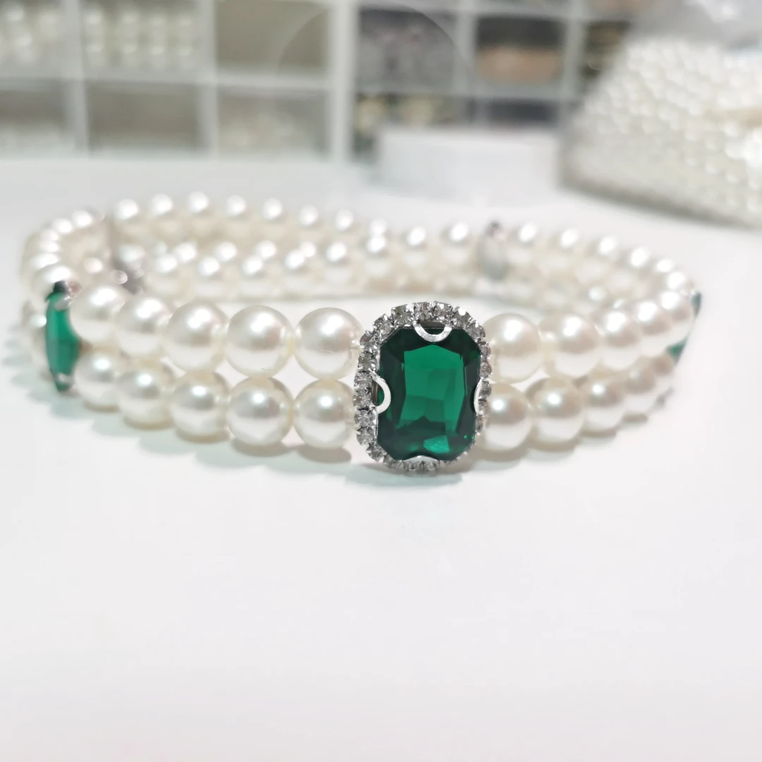 宠物宝石项圈钻配饰品复古双层叠戴狗狗水晶暹罗德文猫咪珍珠项链