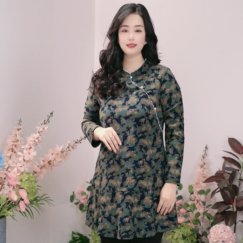 司缪【W5306】轻奢大码女装新中式气质妈妈装复古中国风中长款上衣