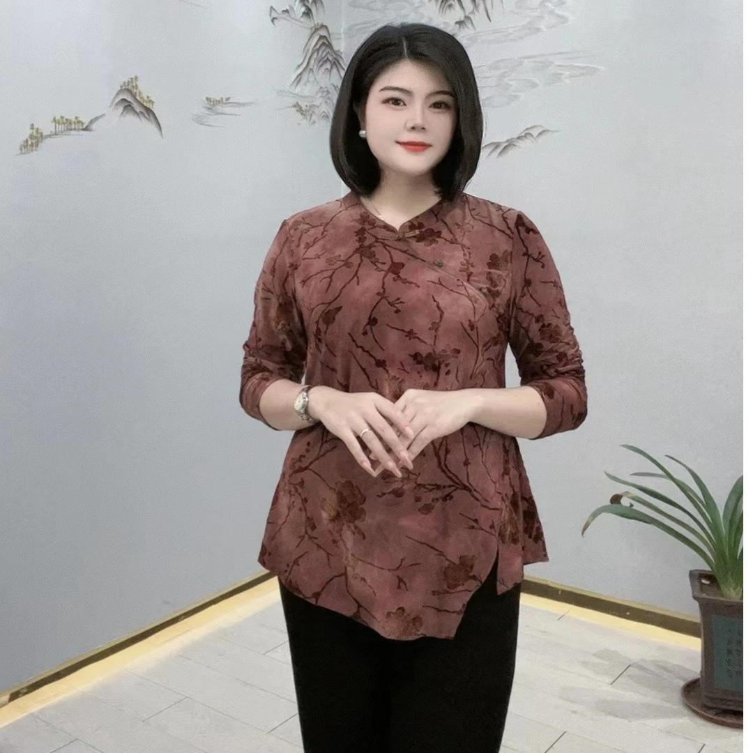司缪【W3303】初秋新款女装新国风气质植绒扎染中式复古显瘦上衣