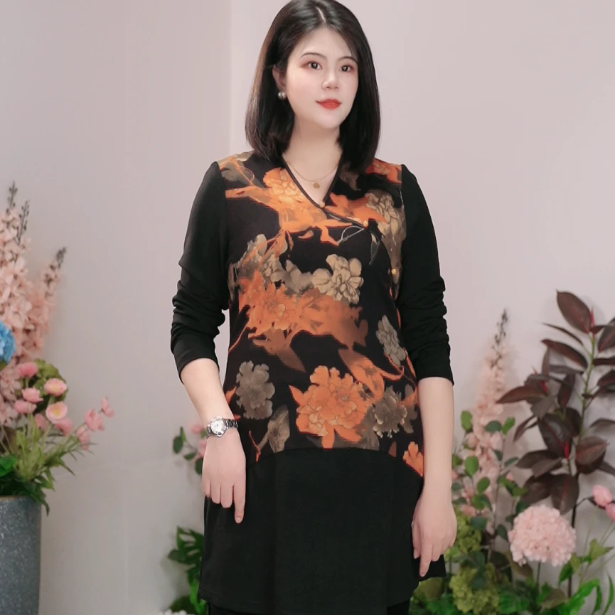 司缪【W5228】轻奢大码女装新中式复古斜襟设计中国风中长款上衣