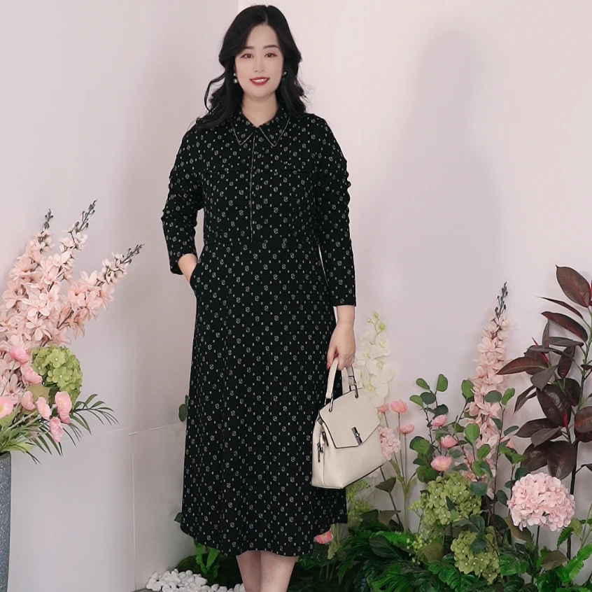 司缪【W5311】轻奢大码女装休闲减龄大牌风高级感显瘦翻领连衣裙