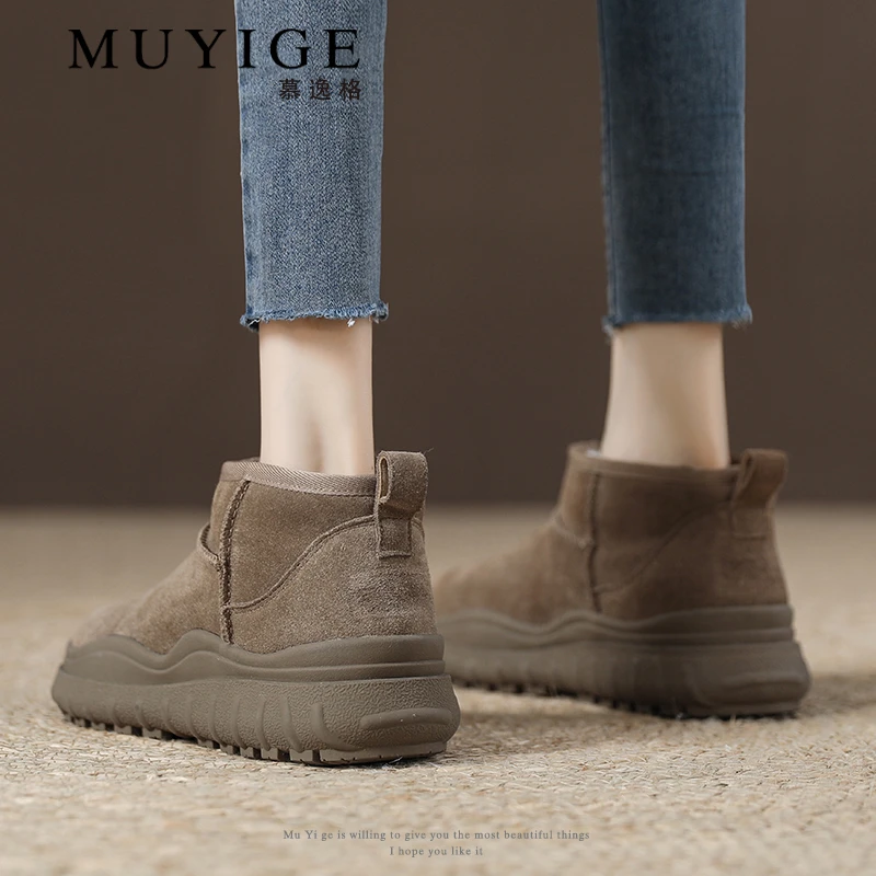 勃肯厚底雪地靴女2024冬季新款皮毛一体加绒棉鞋加厚保暖东北短靴