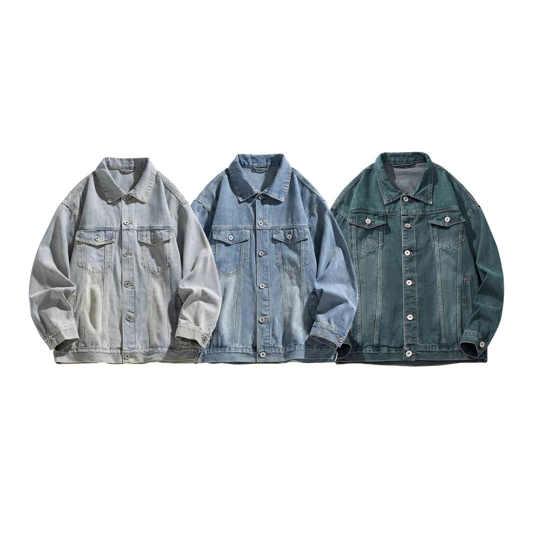 YONGYI秋季国潮百搭高街水洗做旧复古宽松翻领牛仔外套夹克男女