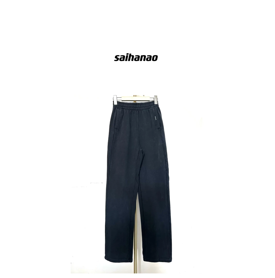 水洗黑做旧长版卫裤