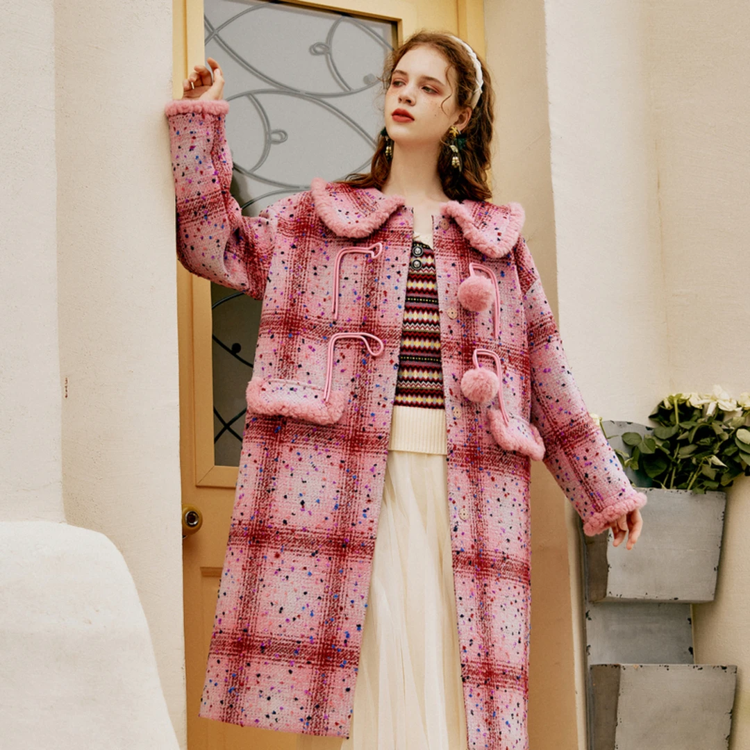 菀草壹24K龙年冬季新复古小香风外套时尚宽松大衣D07721359