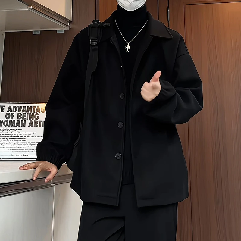 黑色短款毛呢大衣男士春秋款成熟痞帅男装高级感韩版加厚西装外套