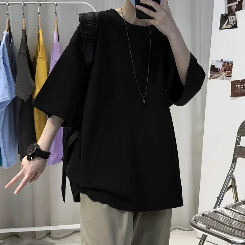 美式复古纯棉短袖t恤男夏季280g重磅小领口半袖oversize七分袖潮