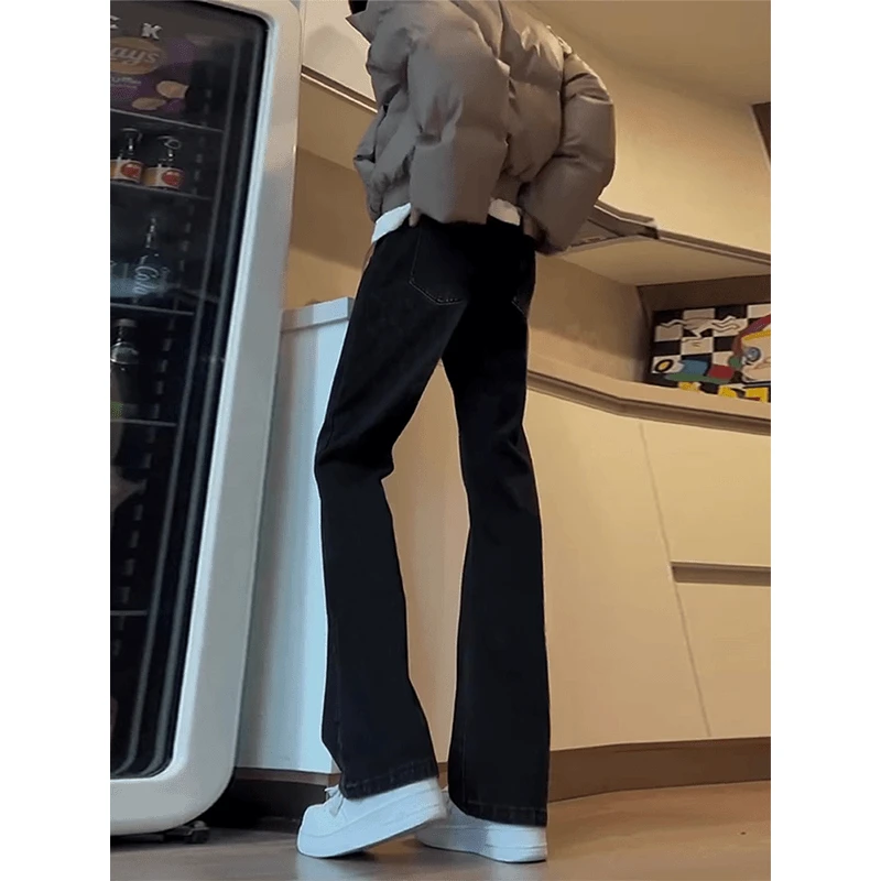 美式复古高街vibe裤子潮牌纯黑色高腰牛仔裤男cleanfit窄版直筒裤