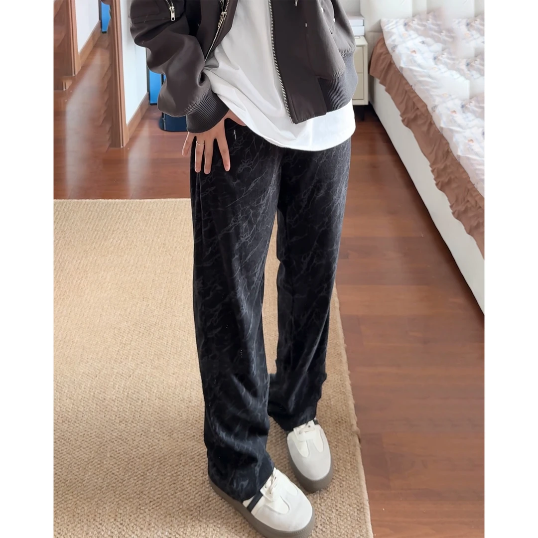 灯芯绒扎染休闲裤男款秋冬加绒加厚直筒裤痞帅炸街美式阔腿长裤子