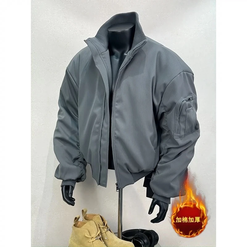 高级感飞行员夹克外套男冬季廓形加厚短款棉服cleanfit教练棒球服