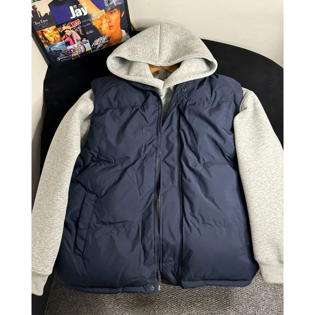 藏蓝色美式夹棉马甲男款冬季防寒保暖外穿背心高级感坎肩棉服外套