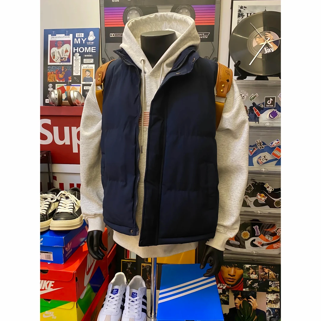 藏青色马甲棉服外套男春季款美式复古立领夹棉背心cleanfit坎肩潮