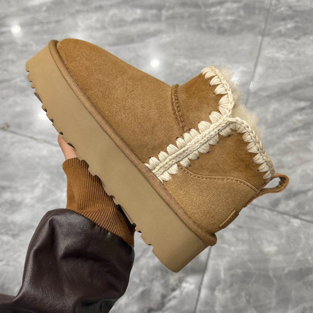 [顺丰包邮]桑坡厚底6113迷你毛线口雪地靴编织羊皮毛一体懒人便靴