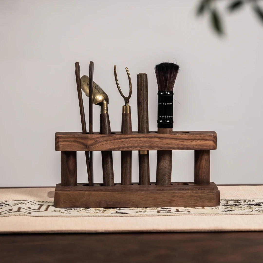 胡桃木茶道六君子套装带底座5件工具 hp146