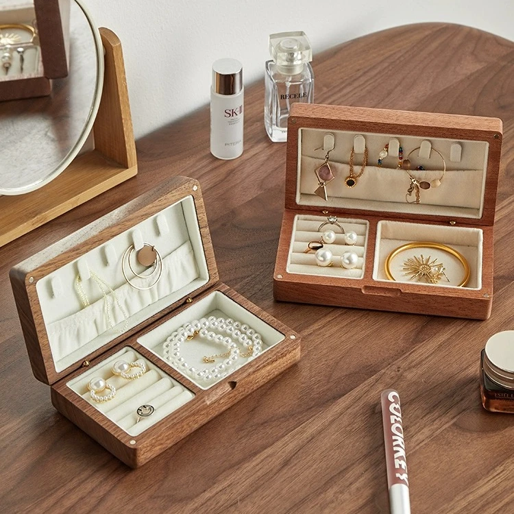 黑胡桃实木首饰盒收纳盒高档精致珠宝16.5*9.4*4.5高HHTSSH-02