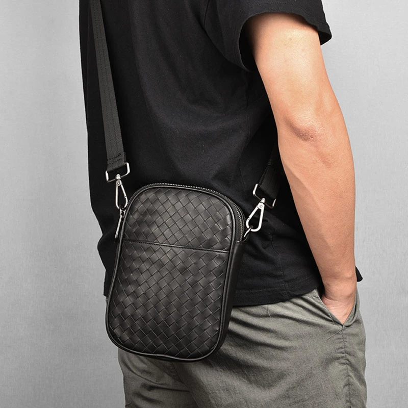 出门随身小包手机包迷你小包包男款编织斜挎包单肩包竖款背包真皮