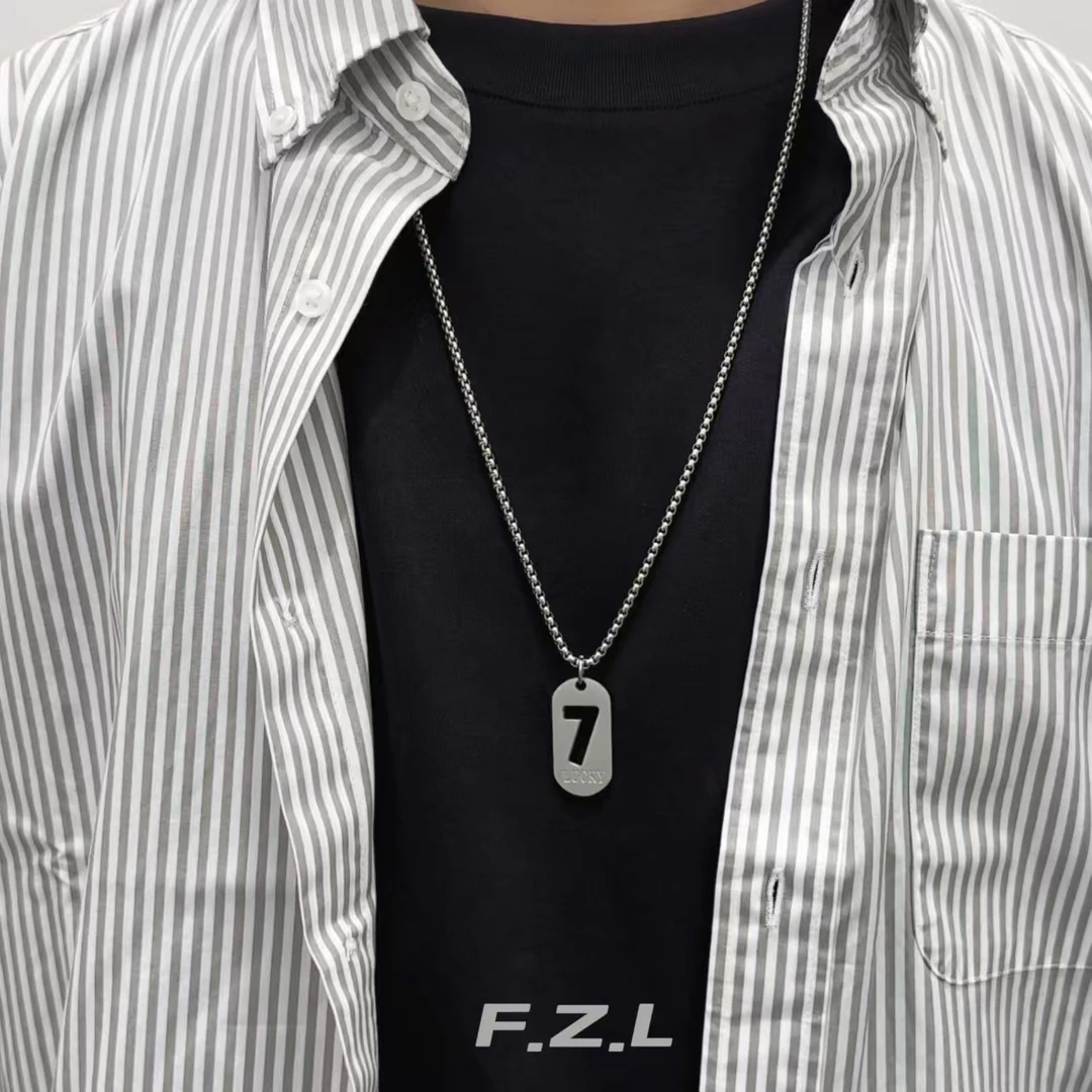 范哲洛 不锈钢吊坠 数字7时尚情侣小众简约个性坠素款时尚毛衣链