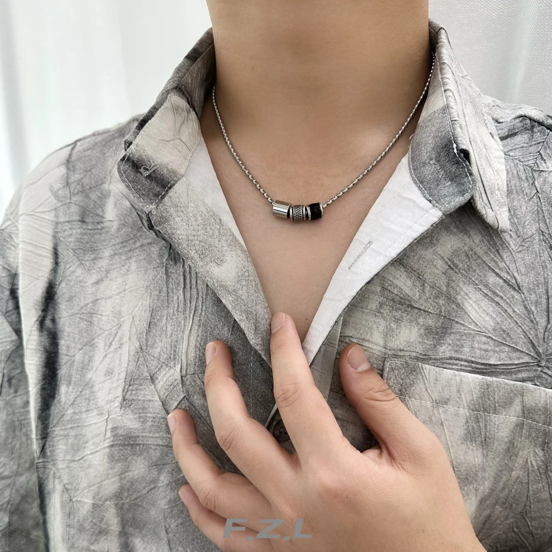 范哲洛 不锈钢吊坠 小蛮腰三拼复古吊坠男士手工时尚百搭简约个性