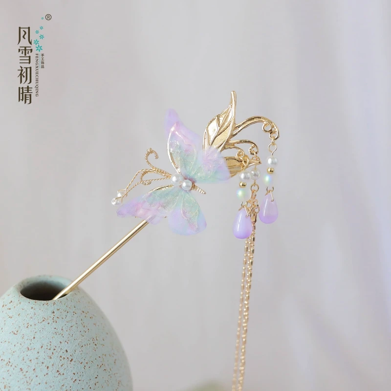 风雪初晴双笙蝶高配版发簪 手工设计百搭古风汉服配饰日常女