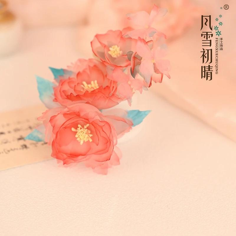 风雪初晴雨棠开软簪【真丝烫花】手工汉服百搭气质时尚复古国风发簪