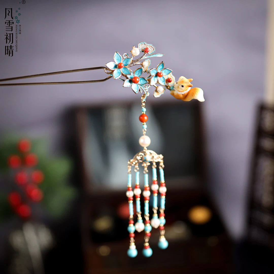 风雪初晴花间鼠发钗发簪手工气质百搭头饰少女古风简约仙气