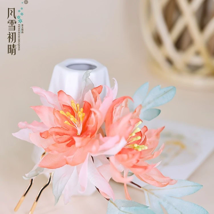 风雪初晴海棠春睡原创汉服女花烫花发钗发簪古风