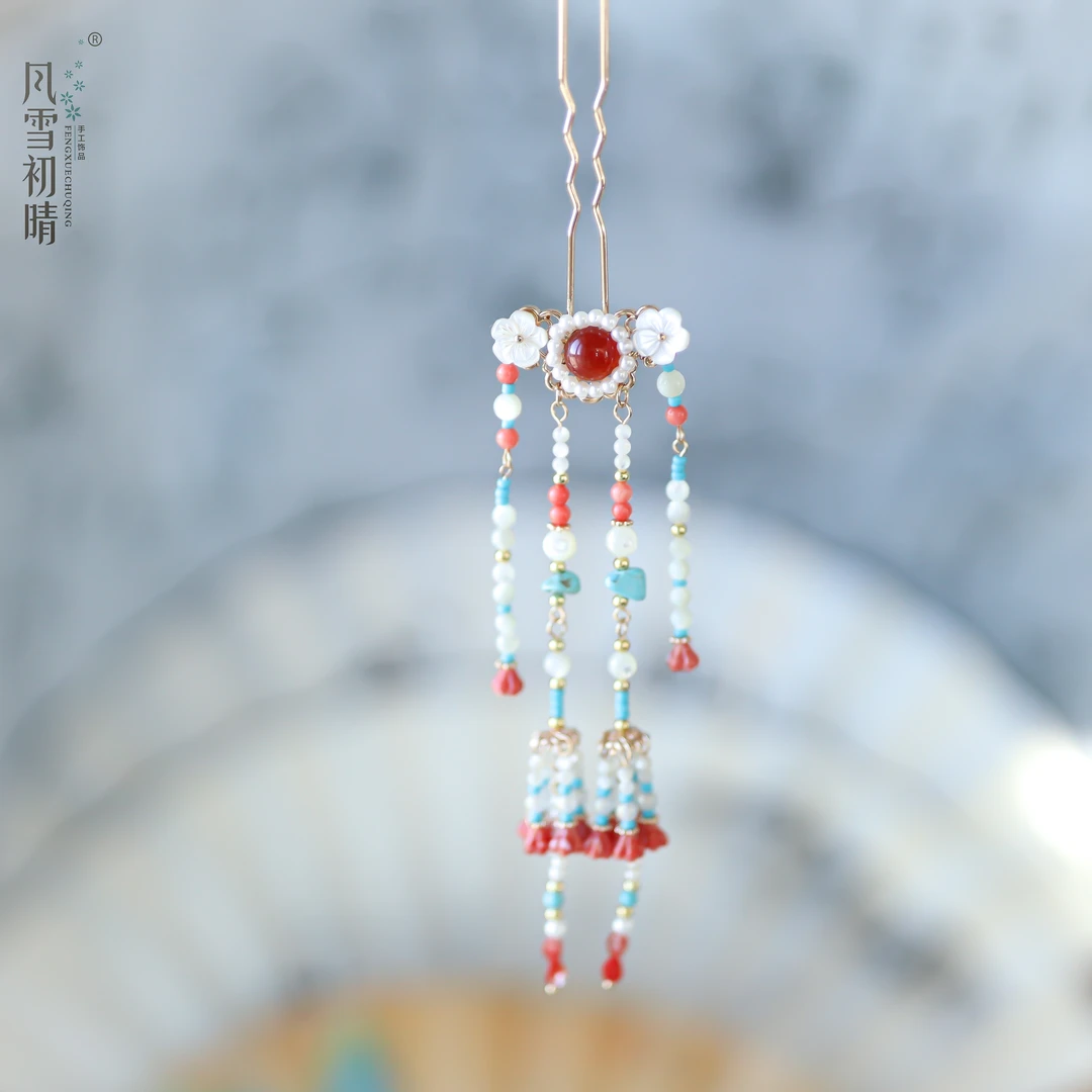 风雪初晴步林间紫浅芷阮流苏钗思盈发簪古风发饰汉服手工百搭