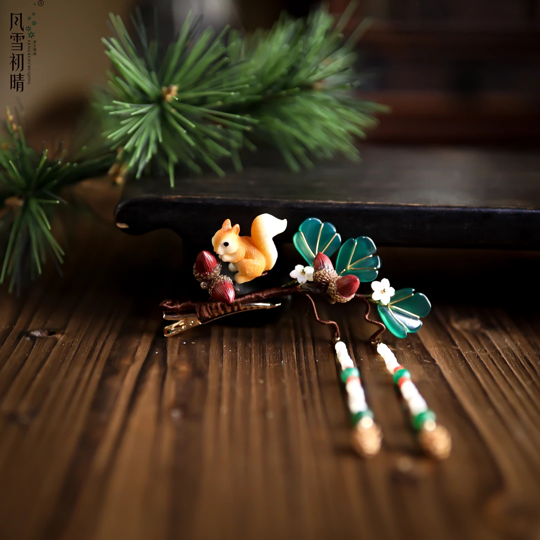 风雪初晴萌鼠发夹手工发簪百搭简约日常明制发簪子古典古风