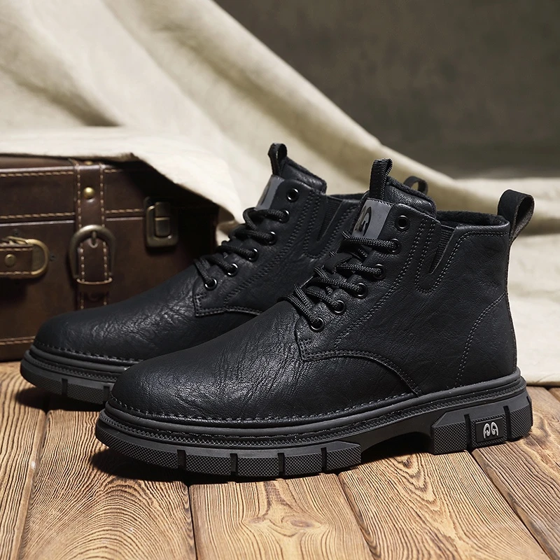 牧元素秋冬时尚休闲商务马丁靴百搭潮流厚底加绒中邦男靴男士
