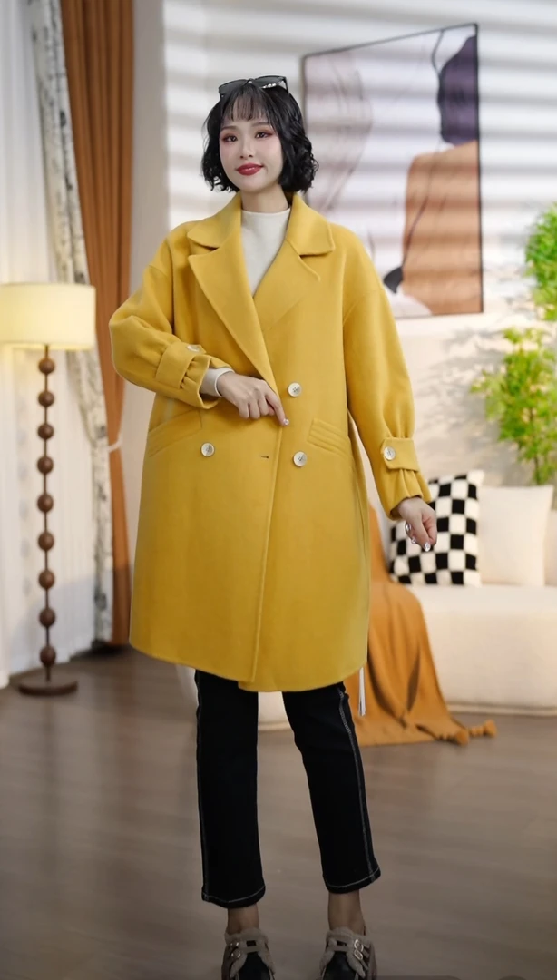 M165秋冬时尚气质翻领宽松双面呢大衣DM3