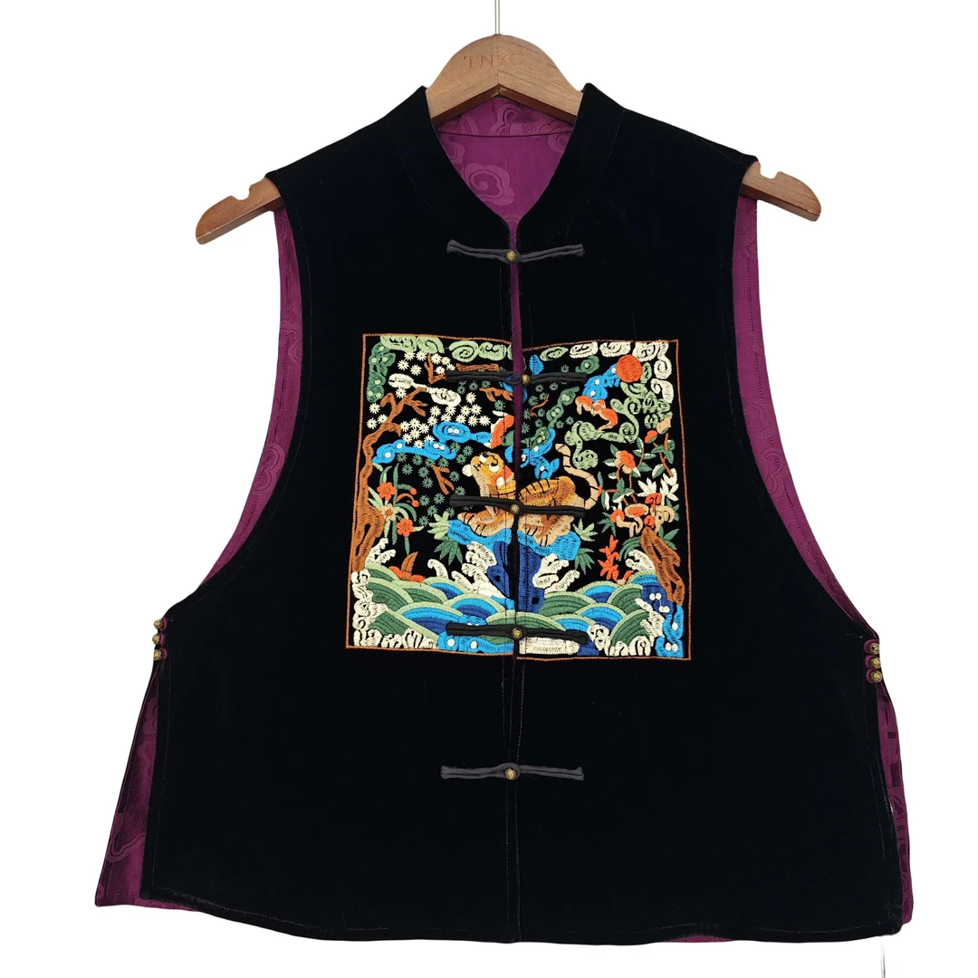 (特价)【北亭】香云纱刺绣坎肩马甲背心重工刺绣新中式 23M535-1