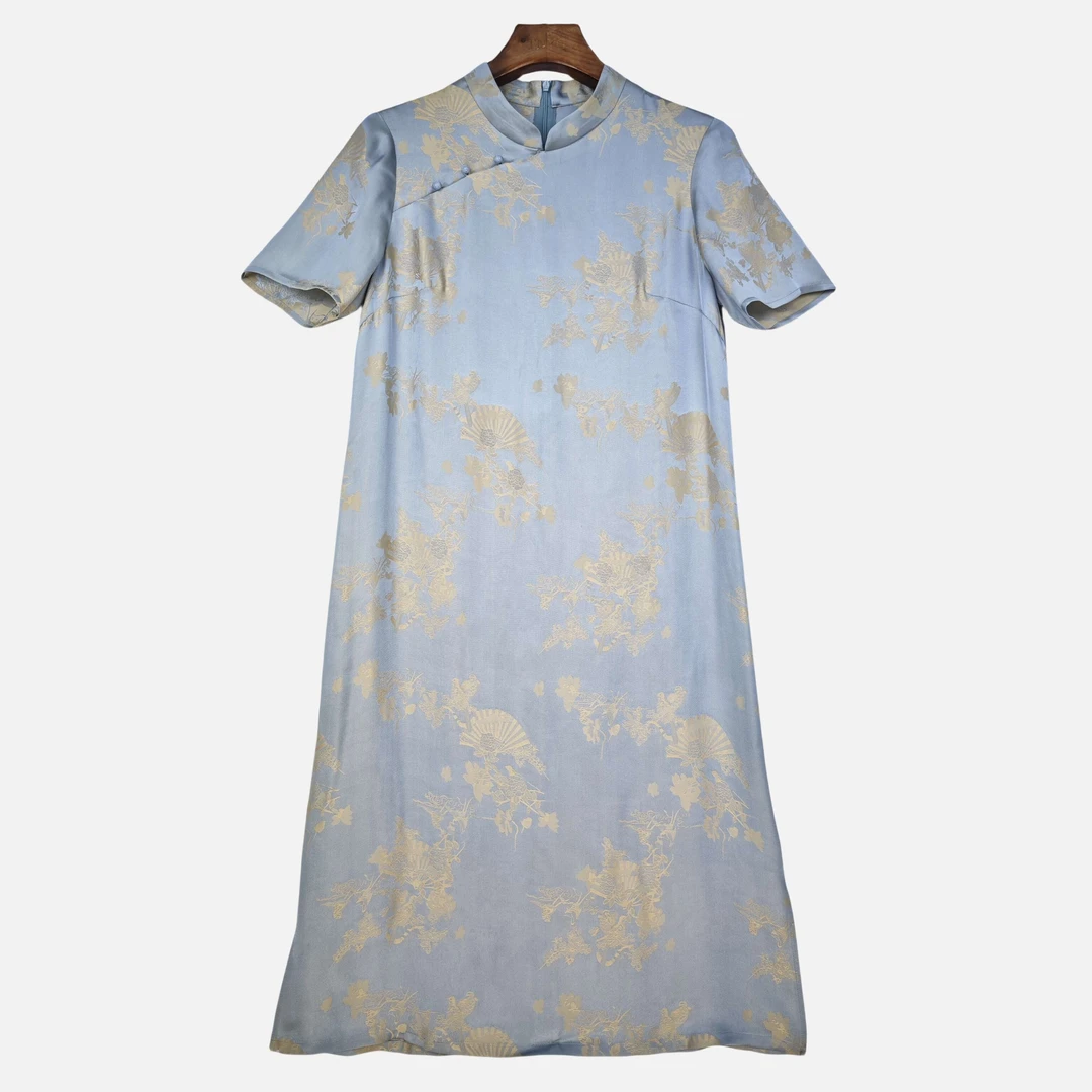 【舜华】香云纱桑蚕丝重锻优雅连衣裙女简约复古宽松裙子SHL041