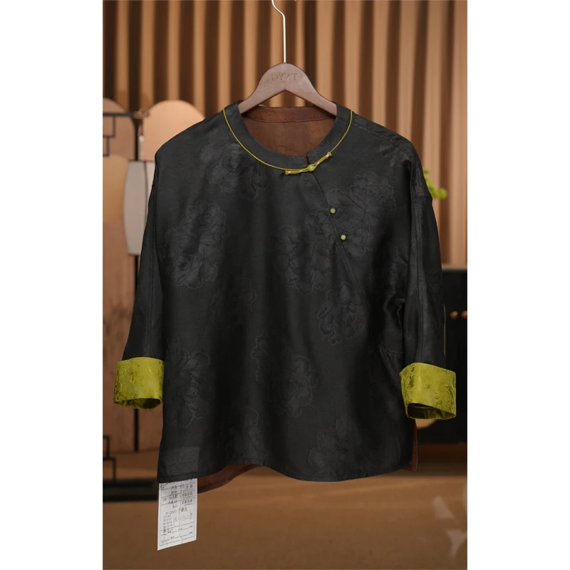 【芍药曦曦】新中式重缎莨纱花萝提花上衣2416016