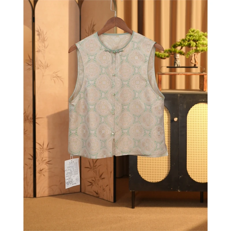 【水木年华】新中式国风桑蚕丝异色萝宋锦马甲2416074