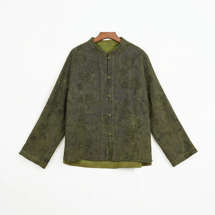 【竹清】柞蚕丝复古新中式时尚气质立领长袖国风上衣女2412810