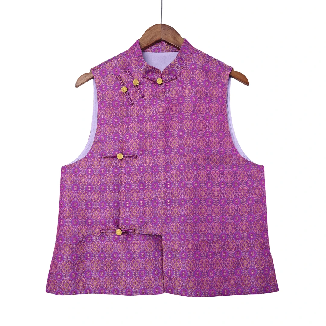 【上久楷】紫定胜织金款 桑蚕丝中式国风复古宋锦直襟马甲 BG24006