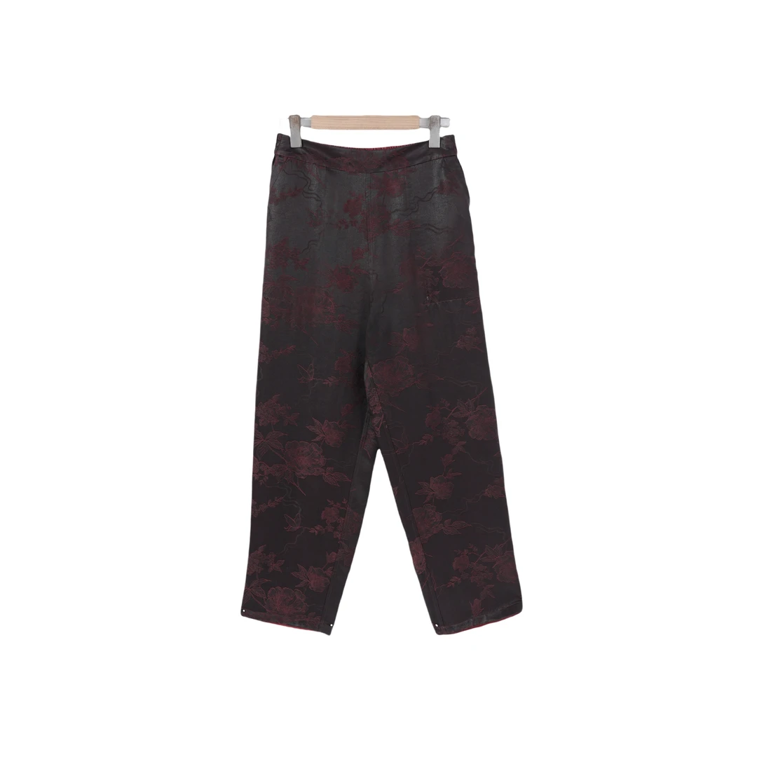 【溪亭】桑蚕丝红云纱新中式复古百搭舒适文艺休闲裤子女2422887